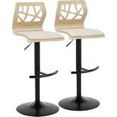 Folia Adjustable Swivel Bar Stool in Black Metal, Natural Wood & Cream Leatherette (Set of 2)